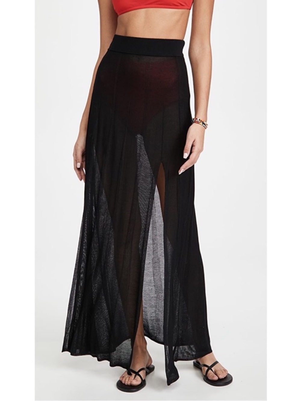 Devon Windsor Skirt Kira Ribbed Knit Maxi Side Slit in Black